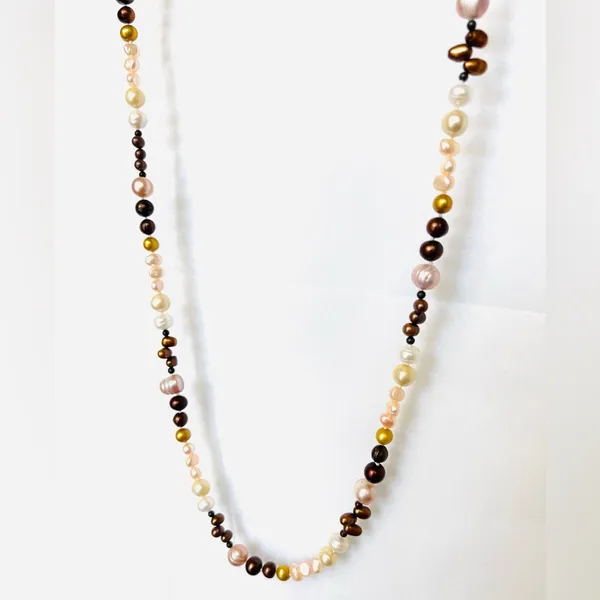 Neutral Beaded Opera Necklace Brown - Image 2
