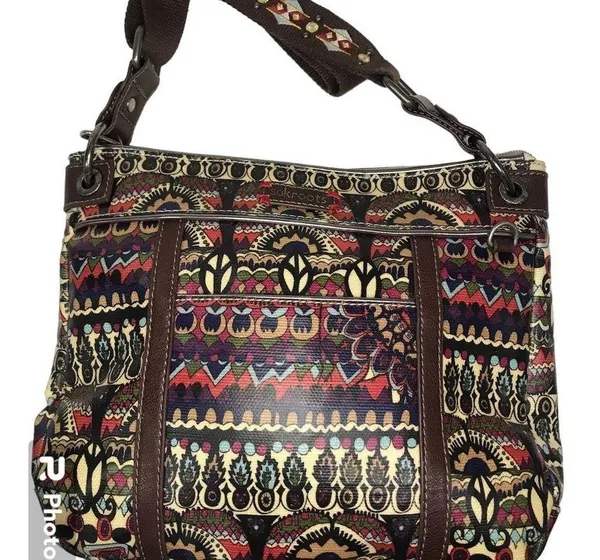 Boho artist circle tribal shoulder crossbody strap multi pocket zipper purse - Image 4