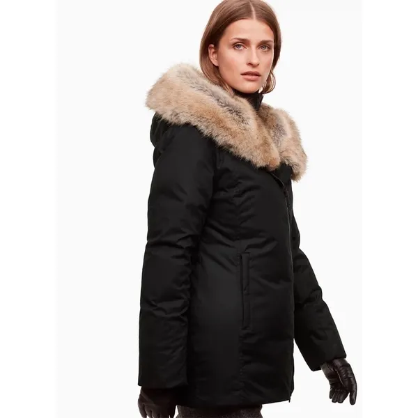 Aritzia Parka Goose Down‎ Asymmetrical Faux Fur Hood Fall Winter Black XXS GUC - Image 13