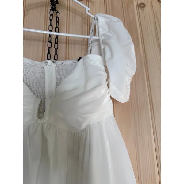NWT Lulus My Dream Date White Off-the-Shoulder Mini Dress Babydoll Party Size L - Image 4