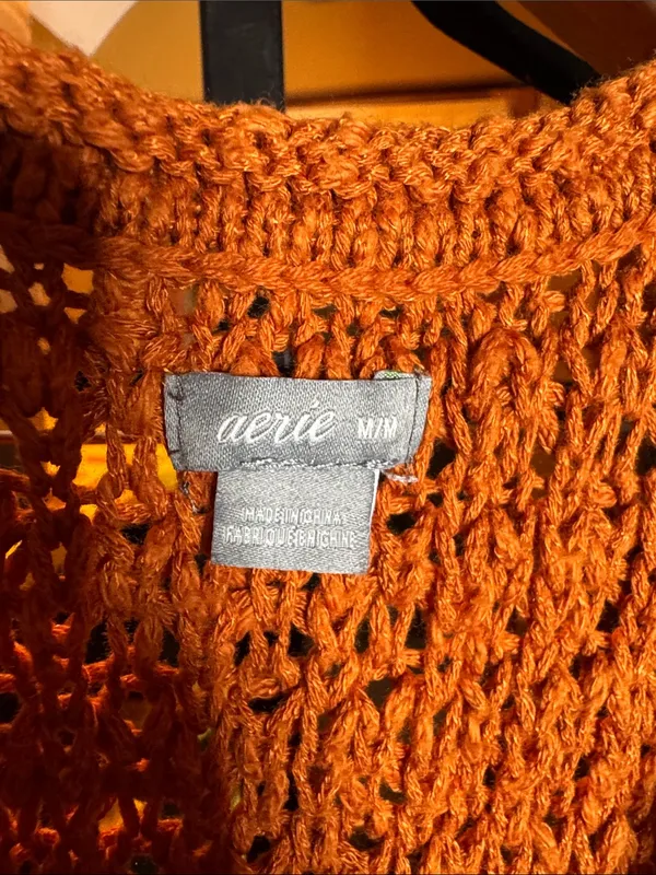 Aerie Rust Orange Crochet Knit Sleeveless Sweater Tank Top Boho Festival Medium - Image 5