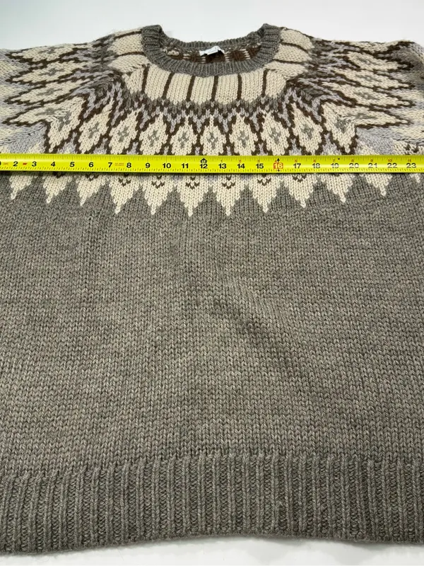 J. Jill Wool Blend Brown and Cream Fair Isle Crewneck Sweater Size XL - Image 6