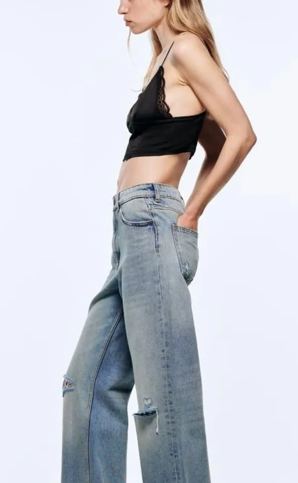 ZARA Black Combined Satin Lace Trim Cropped Bralette Top - Image 3