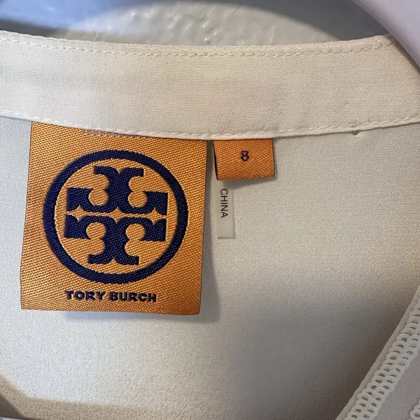 Tory Burch Size-8 Silk Embellished Blouse 3/4 Sleeve‎ Top Ivory - Image 2
