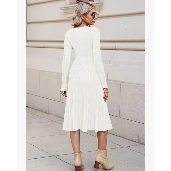 NEW Wrap Sweater Dress Long Sleeve Ribbed Knit Midi Dress NO Belt L - Image 2