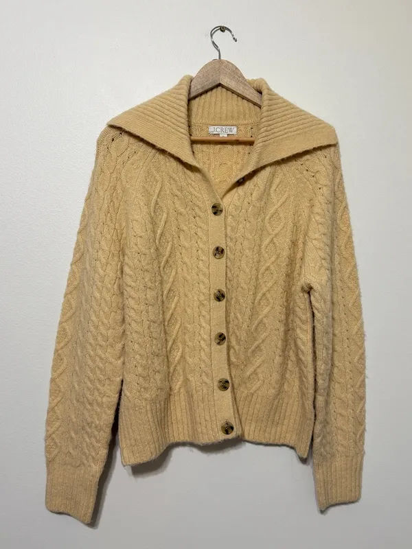 J. CREW Collared Cable Knit Cardigan Size XL Sweater Cream Fall Winter CC004 - Image 2
