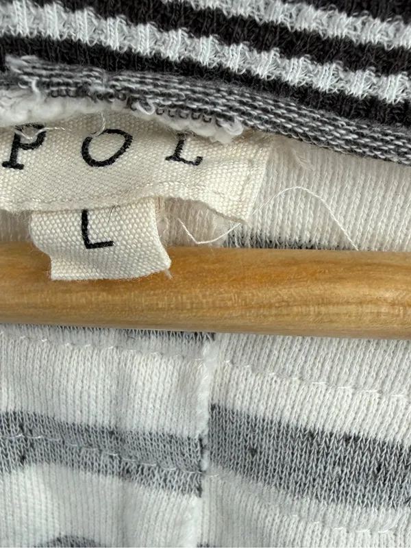 POL gray and white striped patch raw edge v-neck oversized sweater women’s L - Image 2