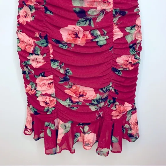 Lulus Amore To See Burgundy Floral Ruched Dress Size M NWT‎ - Image 9