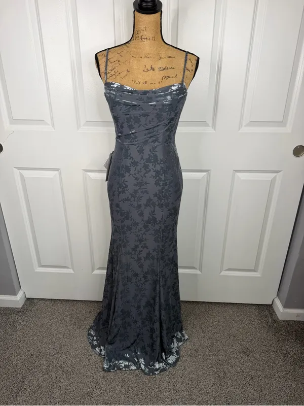 Azazie Atelier Sz 4 Blue Floral Satin Cowl Neck Mermaid Formal Gown NWT - Image 2