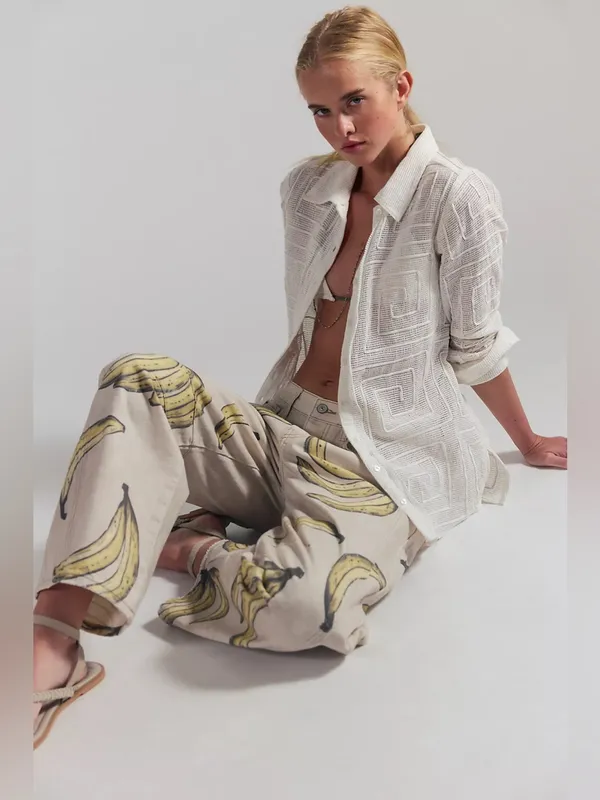 🆕 We The Free | Good Luck Printed Barrel Jeans | Sz: 28 | Go Bananas - Image 5