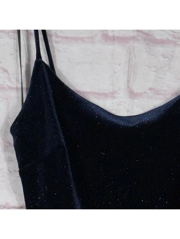Windsor Velvet Glitter Bodycon Mini Dress Women’s XS Navy Blue Side Slit Party - Image 6