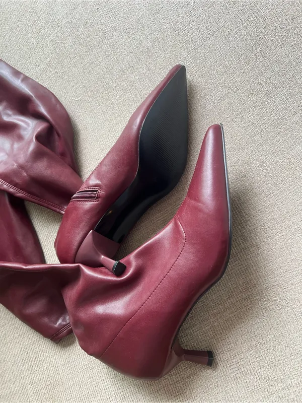 Madden Girl Deserai Burgundy Over The Knee Boots Women’s 8.5 Pointed Toe Heels - Image 3