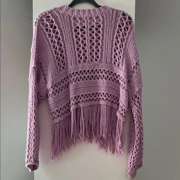 Free People Lavender Knit Fringe Sweater - Image 8