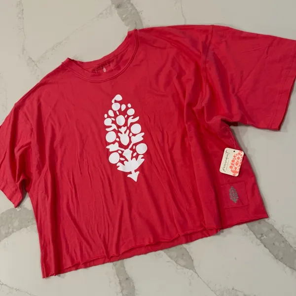 Free People Movement NWT Inspire Cotton Graphic T-Shirt Women’s XL Hibiscus Pink - Image 8