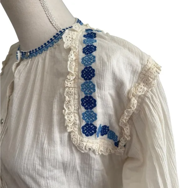 ANTIK BATIK Pietro Ruffle-Trimmed Embroidered Cotton-Gauze Blouse - Image 5