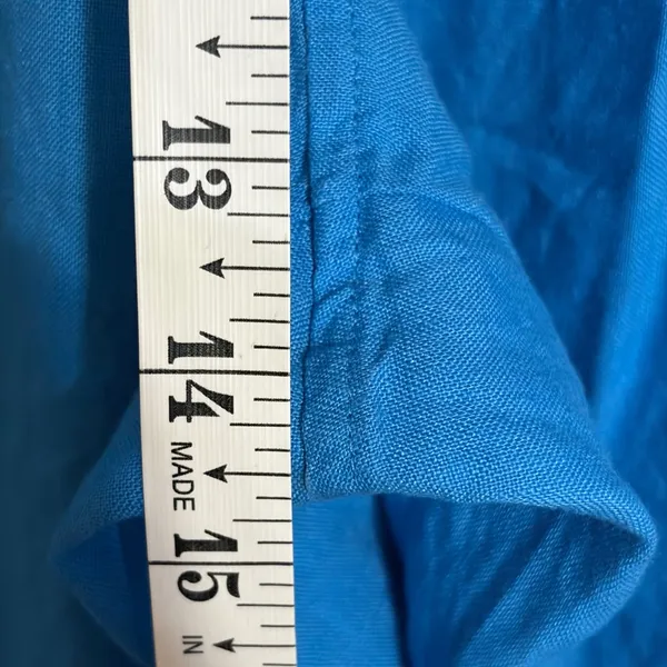 Tahari Blue 100% Linen Wide Leg Pants Womens XL Elastic Waist Pockets - Image 4