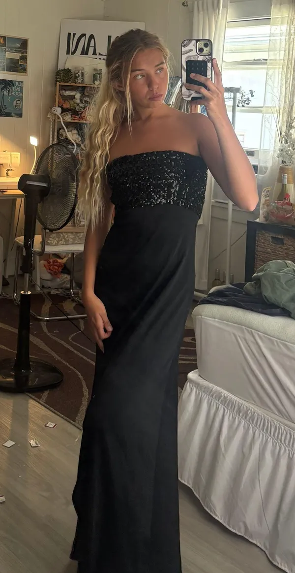 Black Tie Black Sequin Dress - Image 2