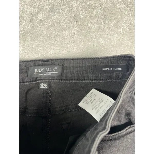 Judy Blue Super Flare Jeans Women's 3/26 Black Wash Distressed Frayed Hem - Image 3