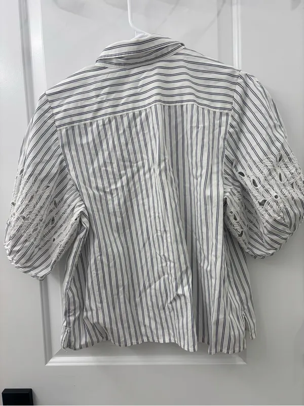 J crew eyelet puff sleeve shirt in striped cotton poplin - Image 8