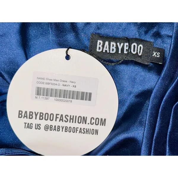 NWT Babyboo Shae Navy Blue Satin Corset Lace Up Back Maxi Dress Womens Size XS - Image 13