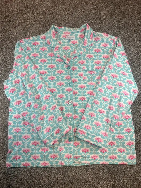 PajamaGram Floral Cotton Pajama Set Aqua Pink Women’s XL - Image 3