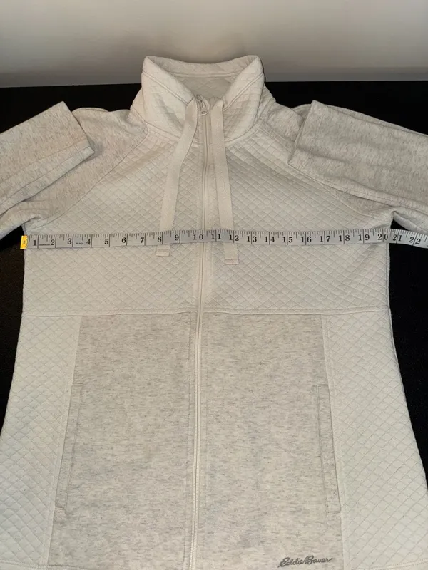 Eddie Bauer Women Beige Quilted Full Zip Hoodie Jacket-XL - Image 4