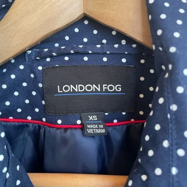 London‎ Fog Belted Trench Coat in Navy Polka Dot Size XS - Image 4