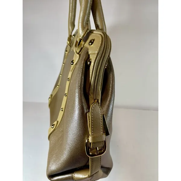 FZNzi Vintage Metallic Gold Satchel Handbag Studded Doctor Bag Top Handle Purse - Image 7