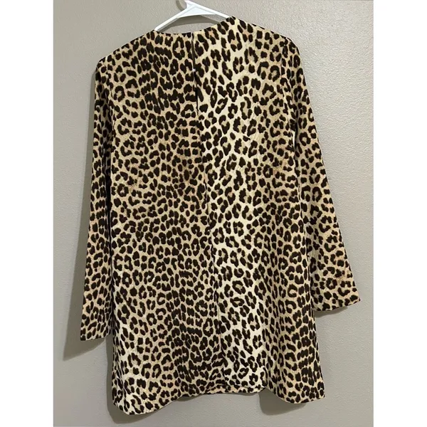 NEW H&M Tan Leopard Print Long Sleeve Shoulder Pad Mini Dress Women’s Size XS - Image 6