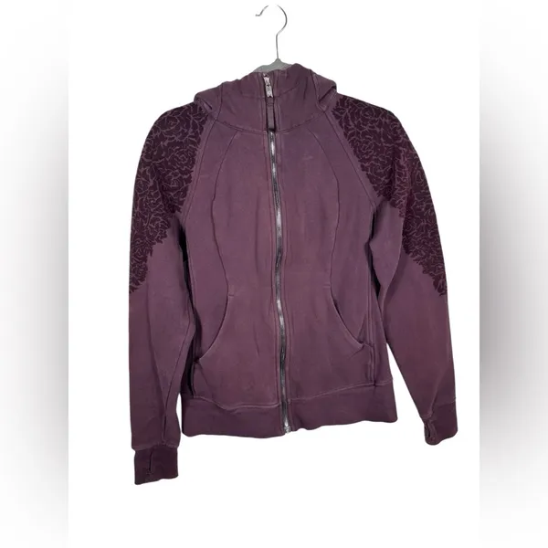 Lululemon Scuba Hoodie Floral‎ Flock Plum Zip Up Jacket Women’s Size 8 - Image 3
