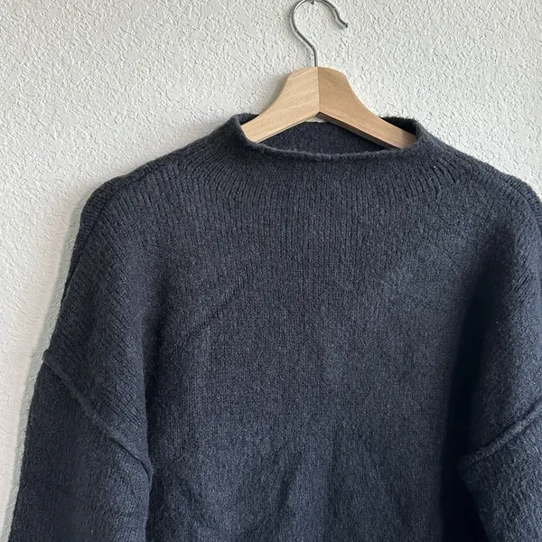 FREE PEOPLE Forest Sweater XS Cropped Black Oversized Pullover Mock Neck - Image 7