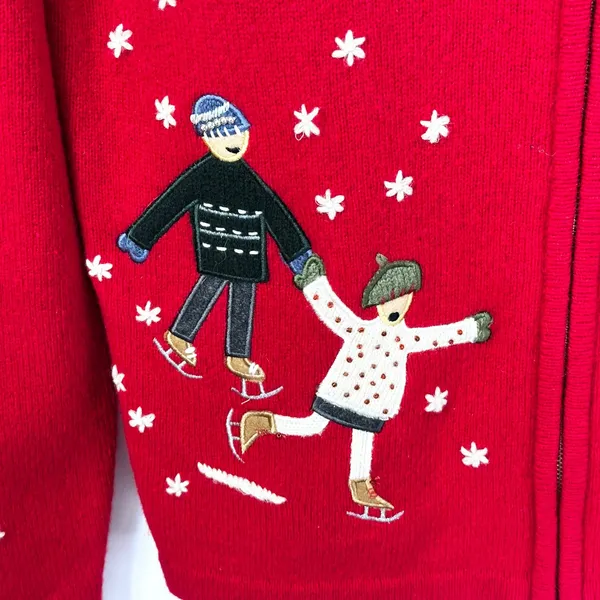 Jones NY Small Chrismtas Sweater Wool Cardigan Novelty Holiday Ugly‎ Red 1705 - Image 9