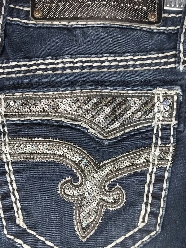Rock Revival Vivian Fleur-De-Lis Dark Blue Embellished Y2K Skinny Bling Jeans - Image 9