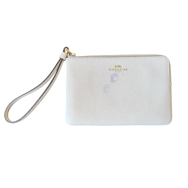 Coach New York Corner Zip Ivory Cream Leather Gold Hardware Pouch Wristlet - Image 2