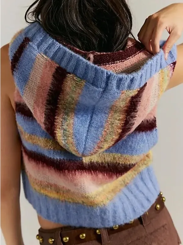 NWT Free People Rosetta Knit Wool Hooded Sweater Vest in Stripes - Image 2
