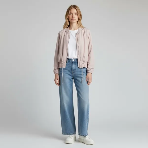 Zara Basic lightweight crew neck peplum drawstring windbreaker jacket lilac pink - Image 5