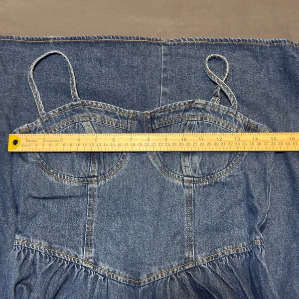 Commense Sweetheart Collar Denim Midi Dress - Image 2