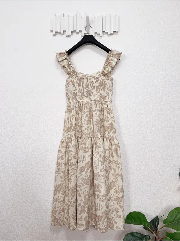 Moon River Ruffle Straps Tiered Hem Smocked Back Midi Dress Cream Multi Small - Image 6