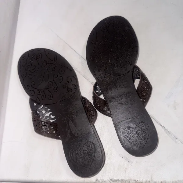 Vintage Y2K Brighton Cedar Leather Heart Flip Flop Sandals Shoes Brazil Sz 6.5 - Image 14