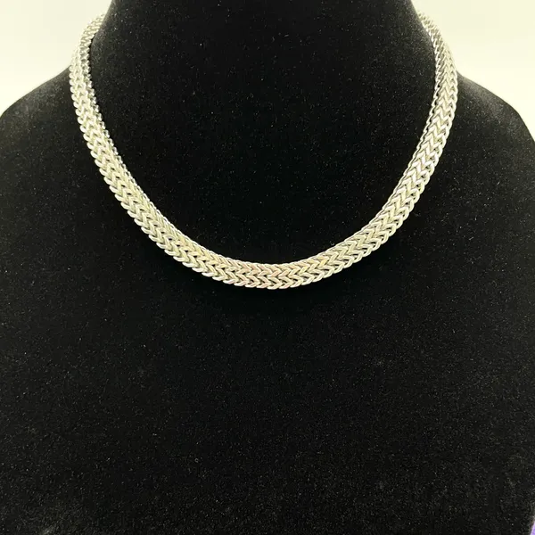 Herringbone Chain Necklace Silver Tone‎ Fashion Jewelry Chunky Braided 16" - Image 2