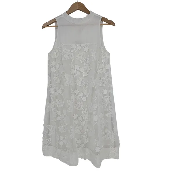 Robbie Bee Signature White Floral Lace Shift Dress Size Medium Bow Back‎ - Image 6