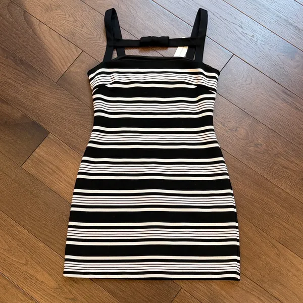 Hutch Black and White Striped Bodycon Mini Dress Small NWT C11-115 - Image 2
