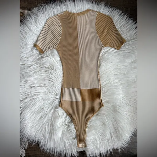 Free People Block Party Swit Bodysuit Beige Tan Colorblock Small - Image 7