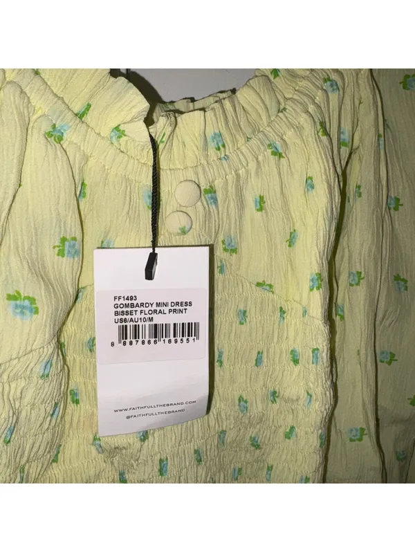 Faithfull The Brand NWT $189 Size M Gombardy Mini Dress Bisset Floral Yellow - Image 7