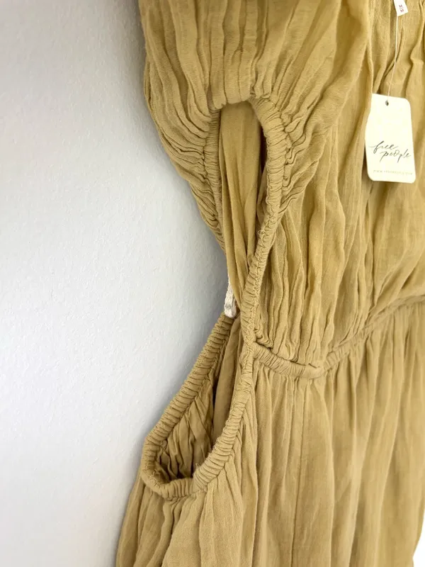 Free People Cut Out For It Strapless Jumpsuit Yellow Gold Hippie Boho Flowy - Image 5