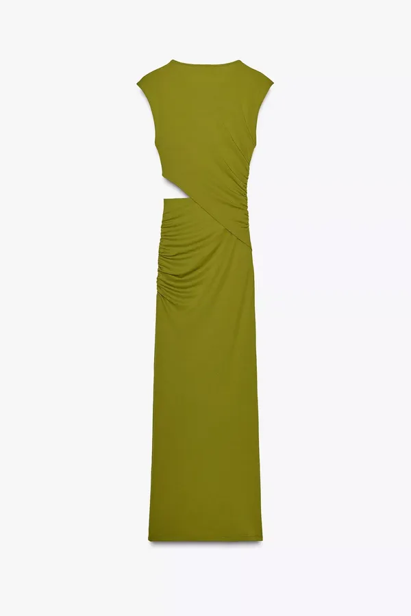 Zara midi Olive Green Cutout Dress Casual wedding evening fitted bodycon - Image 5