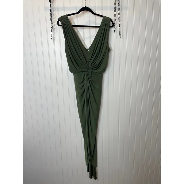 NWT MISA Los Angeles Olive Green Leza Gathered Crossover Tulip Maxi Dress Size S - Image 3