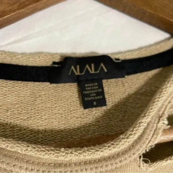 ALALA Cypher Distressed Sweatshirt Small Tan Cutout Pullover Athleisure - Image 4