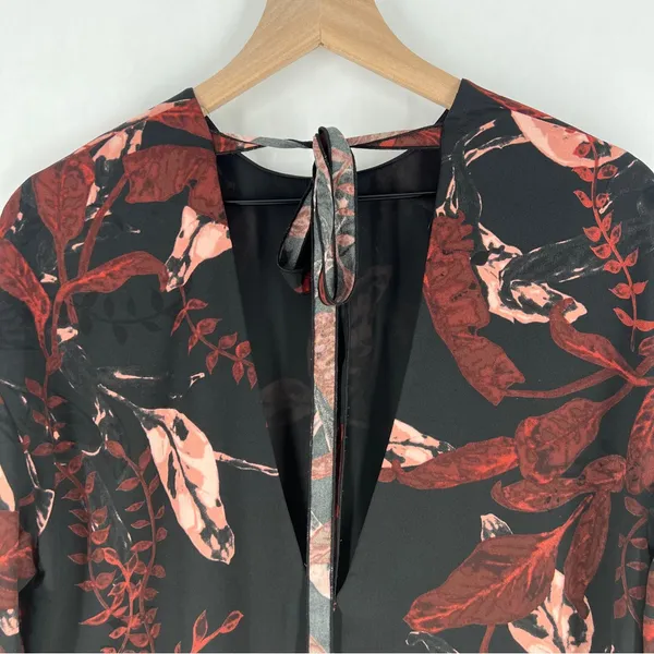 Aritzia Wilfred Charpont Dress‎ Open Back Dark Floral Black Burgundy Tie Sleeve - Image 12