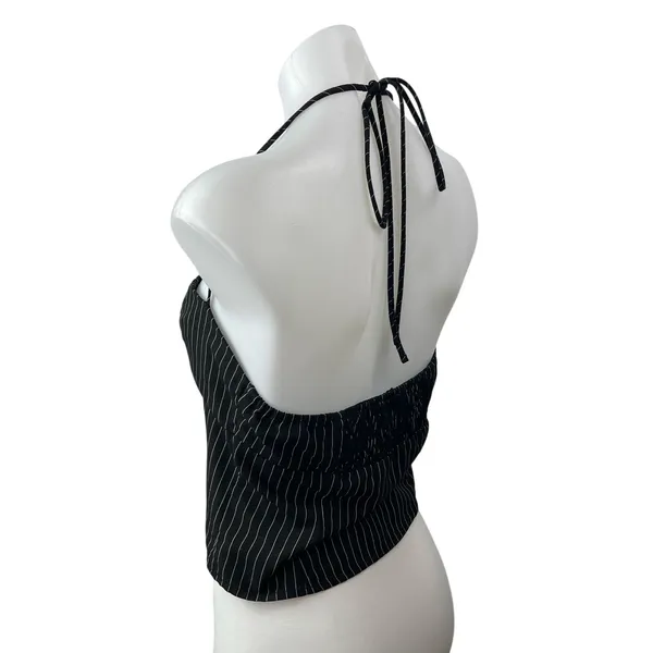 Princess Polly Women's Black Striped Halter Split Sweetheart Blouse Crop Top 10 - Image 3